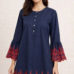 J.Crew  Dress Women Medium Navy Red Embroidered Eyelet Bell Sleeve Mini Preppy Photo 0