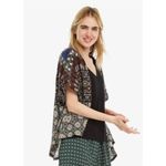 Desigual  Jamil‎ Geometric Short Sleeve Cardigan Tank Top Combo Small Black Red Photo 12