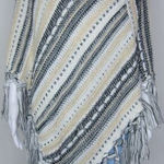Akira  slanted stripe poncho‎ with fringe edge Photo 0