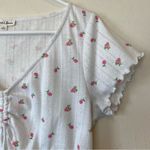 For Love & Lemons Blossom Pointelle Floral Short Sleeve Blouse White/Pink Large Photo 6