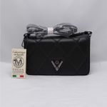 Valentino Orlandi Women Crossbody Bag Black Quilted Vegan Leather Handbag Purse Photo 14