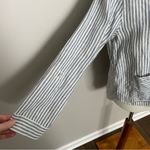 Tahari Top Jacket Linen Hooded Roll Tab Sleeves Striped Nautical Blue White Photo 2