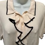 Ralph Lauren Lauren Two Tone Ruffle Trim Polo SS Sweater Sz XXL Cream Black Photo 2