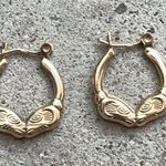 14k Yellow Gold Stamped Ram Head Hoop Vintage Women’s Earrings Hollow Photo 4
