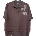 Fabiana Filippi Embroidered Silk and Cotton Contrasting Polo Shirt XXL Purple Size 18 Photo 0