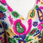 Sweet Sinammon Multicolor Floral Paisley Yarn Embroidered Blouse Top Small Pink Photo 3