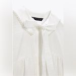 ZARA  Oyster White Pearl Lapel Tie Collar Ruffled Cuffs Button Down‎ Blouse XS Photo 1