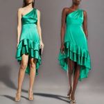 Cinq à Sept Cinq a Sept 100% Silk Colina Ruffle One Shoulder Cocktail Dress Sz 2 Jade Green Photo 1