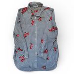 Calvin Klein  Striped Rose Embroidered Tunic Shirt Women's Long Sleeve Button Up Photo 2