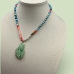 Artisan  Fish Jade Pendant Larimar And Jade Beaded Necklace Photo 3