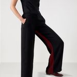 PURE COLLECTION Wide Leg High Rise Contrast Stripe Black Maroon Trousers Size 6 Photo 9