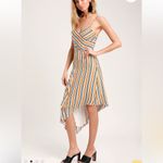 Lulus LULU’S Cape Cove Orange Multi Striped Asymmetrical Dress | XL Photo 1
