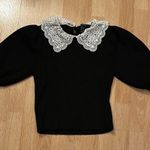 Forever 21 Black Ribbed Top with white Lace Collar L NWOT Photo 0