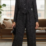 Rails  Callan Charcoal Tiger Striped Belted Jumpsuit Wide Leg Cropped Chic L Photo 0