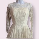 Vintage 50s Cupcake Lace Long Sleeve Cream Wedding Dress Size 6 Photo 3