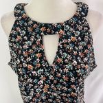 The General Good New  Floral Print Mesh Keyhole Halter Tank Top Black Multi XL Photo 1