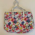 Small Tote Bag and Makeup Bag Set White with Pink Blue and Yellow Flowers Red Photo 1