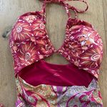 Anthropologie  Claudia Cut Out Halter  One Piece Pink Paisley Swimsuit Small Photo 4