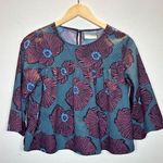 Maeve Women's Size 6 Crop Blouse 3/4 Wide Sleeves Burgundy Grey Floral EUC Photo 0