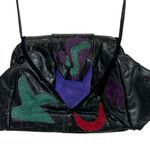 Vintage 1980s Faux Leather Crossbody Patch Colorful Purse Black Photo 0