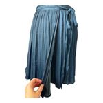Anthropologie  Skirt Women‎ Small Teal Blue Satin Pleated Mini Tie Waist Wrap Photo 4