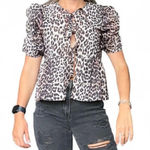 Amazon  Cheetah Peplum Print Top with Tie Front  Photo 0