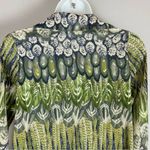 Olivia Moon Top Feather Pattern Women Size Petite XS Green Gray Blouse Shirt Photo 4