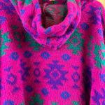 Vintage 90s Tribal Fuchsia Fleece Hoodie Pullover Sweater Purple Size L Photo 9