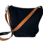 Vtg Donald J Pliner Bucket Bag Nylon Croc Embossed Leather Shoulder Bag Black Photo 0