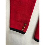 Karen Scott  Red Wool Cardigan Sweater Black Trim Gold Buttons Size L Photo 3