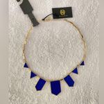 NEW $75 House of Harlow Cobalt Blue Leather Gold Statement Designer Necklace Photo 2