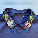 Elie Tahari  blouse, sleeveless, flower embellished collar, Blue, size XL‎ Photo 11