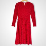 Vintage Ruched Dress Abstract Pattern‎ Ruffled Waist Long Sleeves 90s Mom Style Red Size 10 Photo 1