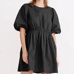 Madewell NWT  Poplin Crewneck Bubble-Sleeve Mini Dress in True Black Size 8 Photo 0
