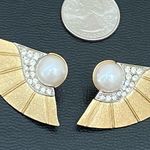 Park Lane Vintage  Brushed Gold-tone Rhinestones Faux Pearl Fan Earrings 16.1g Photo 5