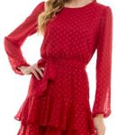 City Studios Macy’s City Studio Ruffled Fit and Flare Red Dotted Dress Photo 0