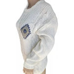 VINTAGE 80s SHENANIGANS Women’s White Sweater Hand Knitted Flower Design Small Photo 2