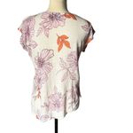 Rachel Roy Blouse Size Small White Floral Casual Short Sleeves Linen Spring Orange Photo 2