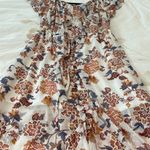 Women small Maxi off the shoulder flower dress elastic neckline waistband strap White Photo 3