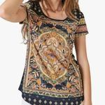 Lucky Brand blouse Persian art pop over crewneck lightweight navy Large Photo 0