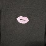 Charter Club  Black Cardigan with Pink Embroidered Lip Appliqué Size L Photo 2