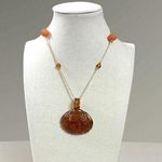 Free People  Amber Glass Shell Pendant Necklace NWT Bohemian Beach Neutral Rare Photo 0