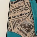 Vintage Maurizio Taiuti Italian Leather Teal/Newspaper Print Handbag Purse Blue Photo 13