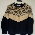 Mango Leopard Chevron 100% Cotton Sweatshirt Black and Tan Small Photo 4