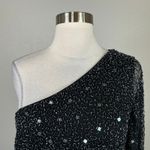 Adrianna Papell Beaded One Shoulder Wide Leg Pant Jumpsuit Black Size 10 Formal Photo 6