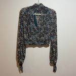 Free People All Dolled Up Mesh Long Sleeve Cropped Floral Top Blouse Green Small Photo 10