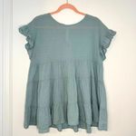 JODIFL  Green Dotted Ruffle Sleeve Tiered Layered Baby Doll Blouse Photo 2