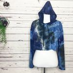 NWT Blue & Black Tye Dye Pullover Cropped Hoodie Size Medium Photo 1