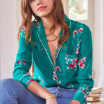 Sézane Sezane Elisa green floral silk blouse Photo 0