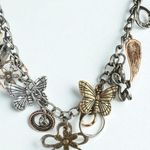 Vintage Butterfly and Flower Charm Necklace Silver Photo 5